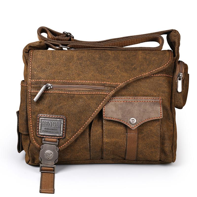 Ruil Men Canvas Multifunction Crossbody Bag Retro Handbags Travel Wear Resistance Shoulder Messenger Bags Leisure Package Bolsa