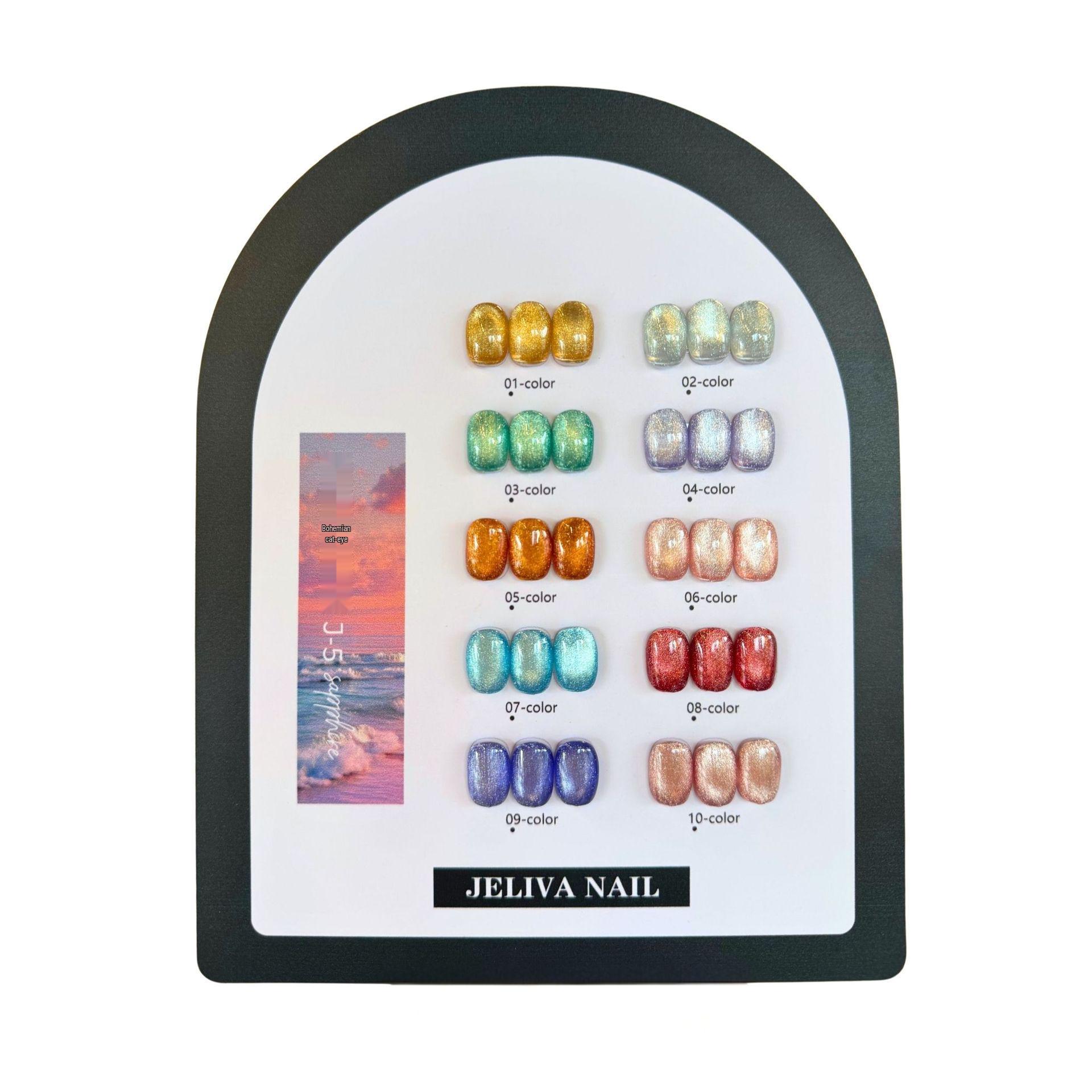 

10-Color Bohemian Cat Eye Gel Nail Polish Set - Bright White Collection Set