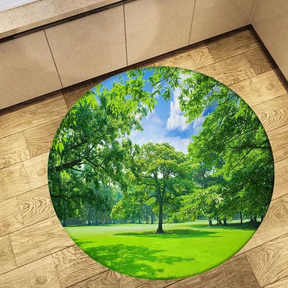 Forest Tree Landscape Print Round Carpet Non-slip Floor Mat Soft Indoor Circle Area Rug for Living Room Bedroom Dorm Kitchen