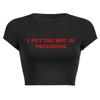 New European and American Spice Girls alphabet-printed navel top summer round neck pullover slim shoulder sleeves short T-shirt