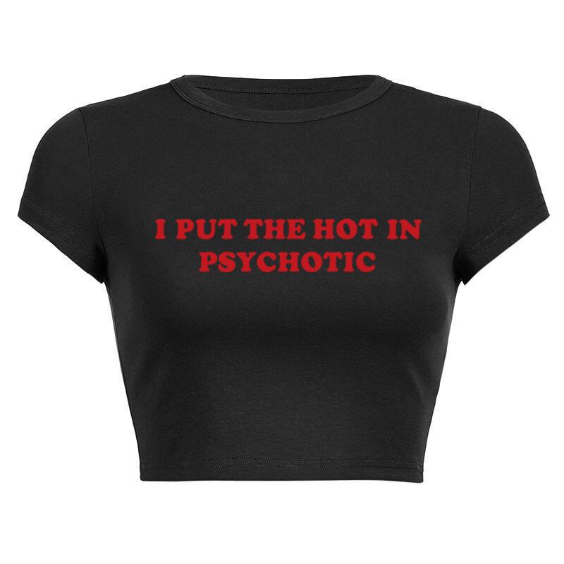 New European and American Spice Girls alphabet-printed navel top summer round neck pullover slim shoulder sleeves short T-shirt