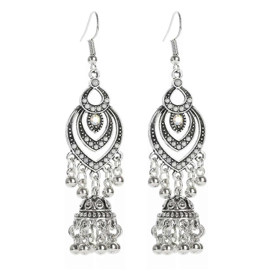 RSAMD Silver Carve Dangle Drop Earring Boho Ethnic Tassels Jewelry Gift for Women