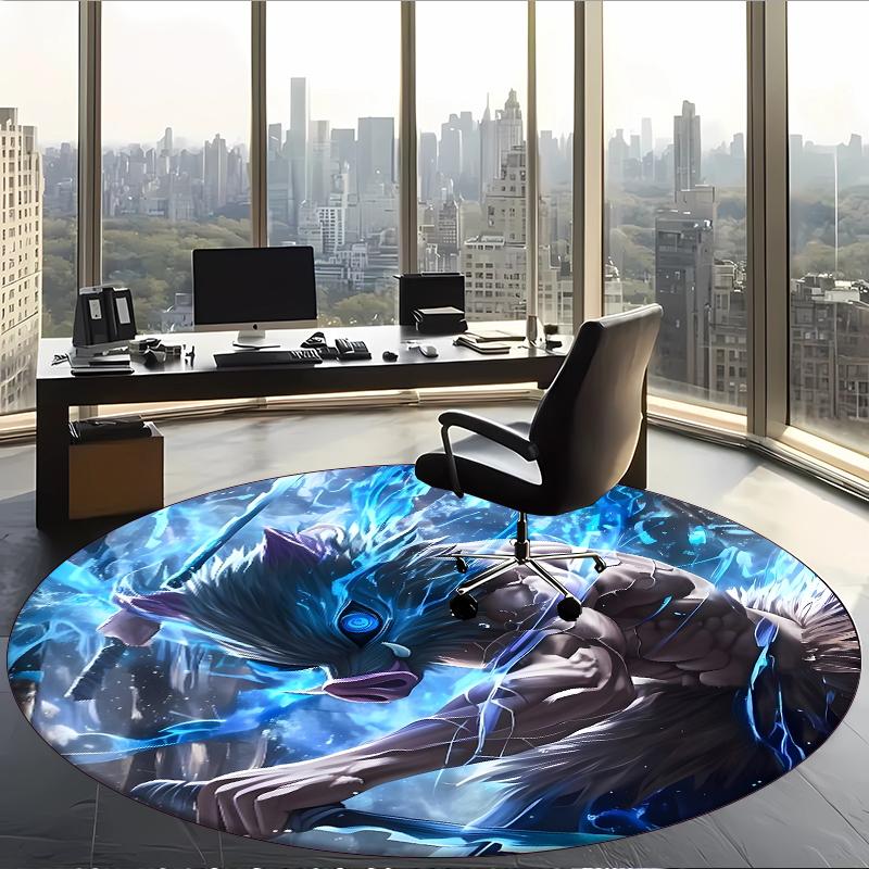 Hashibira (1) Round Office Rug Decorative Floor Rug for Office Bedroom Living Room and Home Space