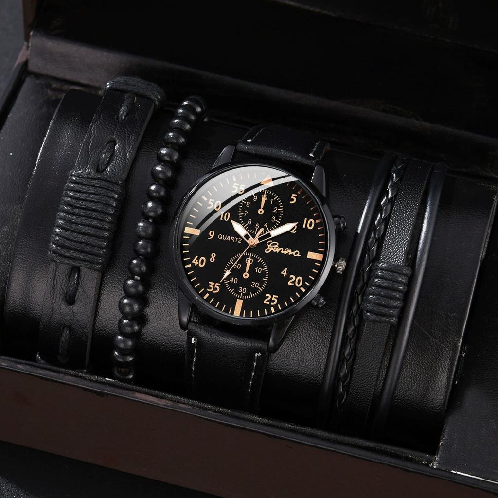 4pcs Men Watches Bracelet Set Luxury Fashion Design Man's Quartz Wristwatch Best Male Gift Clock