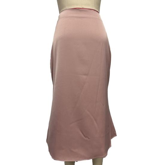 Women Midi Skirt High Waist Satin-Like Shiny Skirt Solid Color