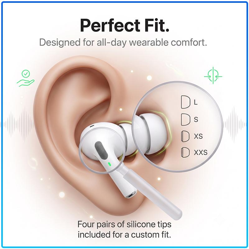 Ultimate Sound Experience AirPods Pro 3 Bluetooth Earbuds Built-in Noise Cancellation System IPX4 Daily Sweat Resistant Comfort Fit Wireless Earphones