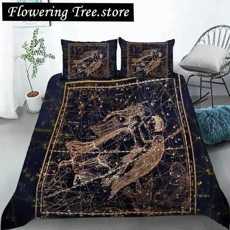 Constellation Duvet Cover Yellow Constellation King Size Bedding Set For Astronomy Enthusiast Soft Twin Polyester Quilt Cover