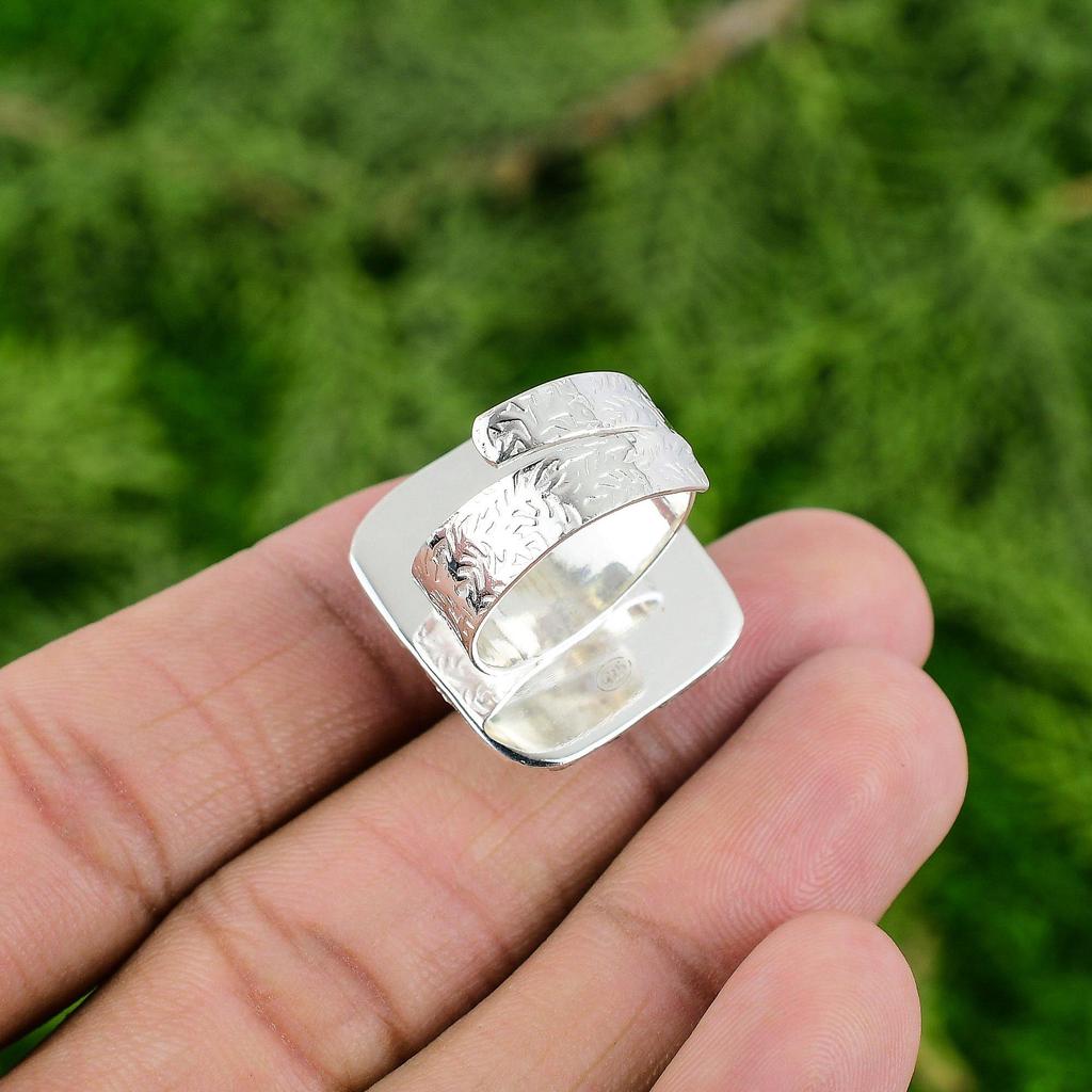 Natural Scolecite Gemstone Solitaire Adjustable Ring 925 Sterling Silver Jewelry