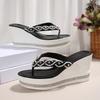 Fashion Brand Designer Pearl Bead Strap Flip Flops Women 2025 Summer Black Chunky Platform Wedge Heels Slippers Plus Size 43 Slippers