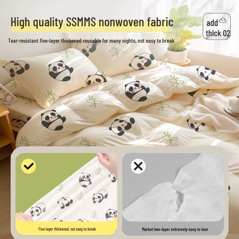 Jednorázová hotelová sada prostěradel a ručníků: Povlak na peřinu, Povlak na polštář, Ručník do koupelny - Ideální pro cestování a izolaci.