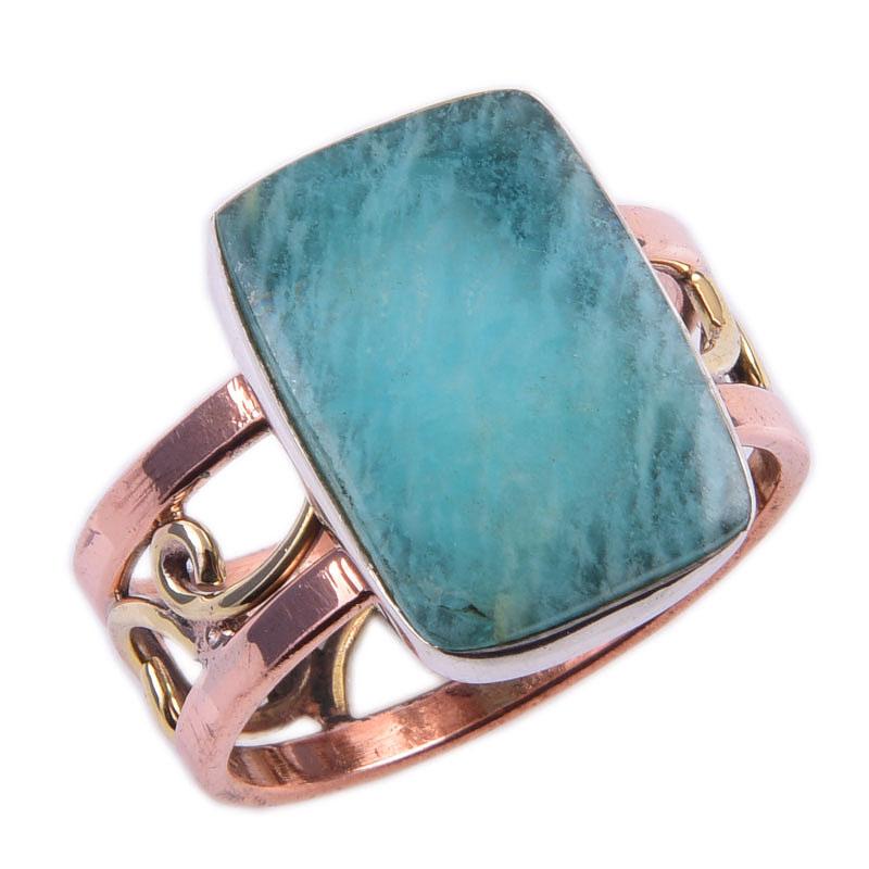Natural Amazonite Gemstone 925 Sterling Silver Jewelry Two Tone Ring S.10.5 q9B84