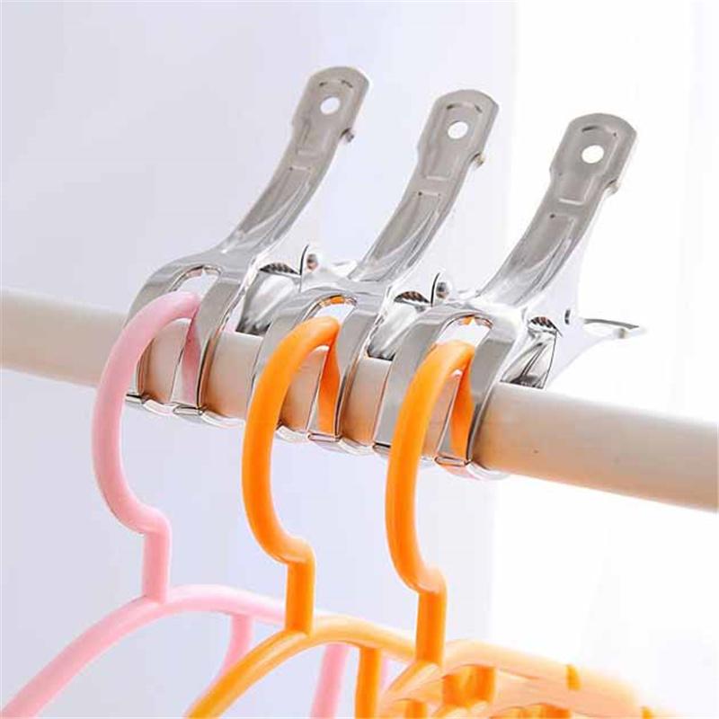 10PCS Large Stainless Steel Clips for Home Drying Down Clothes Quilt Windproof Clothespins Home Laundry Beach Towel Clips