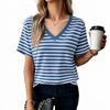 Women’s Short Sleeve V Neck Striped T Shirt Basic Summer Blouse Casual Loose Fit Lightweight Top for Daily Wear