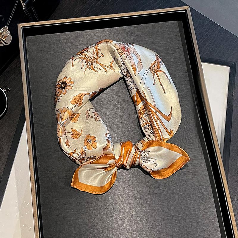 

2026 New 100% Pure Silk Scarf Women Floral Neck Hair Foulard Bandana Square Small Headband Hijab Print Poncho Scarves Pashmina 53x53 cm