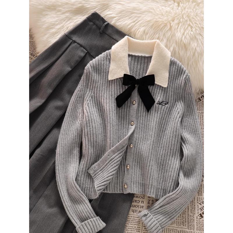 Korean College-Style Knitted Sweater & Pleated Skirt Set for Women