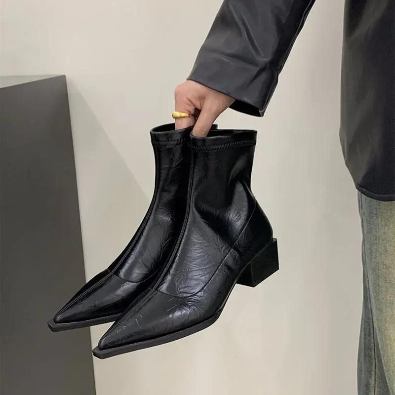 Pointed Toe Women Slim Ankle Boots Fashion Square Low Heel Ladies Elegant Back Zippers Short Booties Women'S Footwear