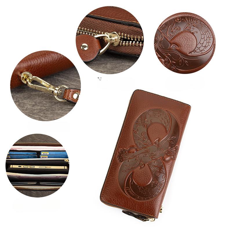 First Layer Cowhide Coin Purse Vintage Embossed-hold Bag Multi-function Card Long Purse