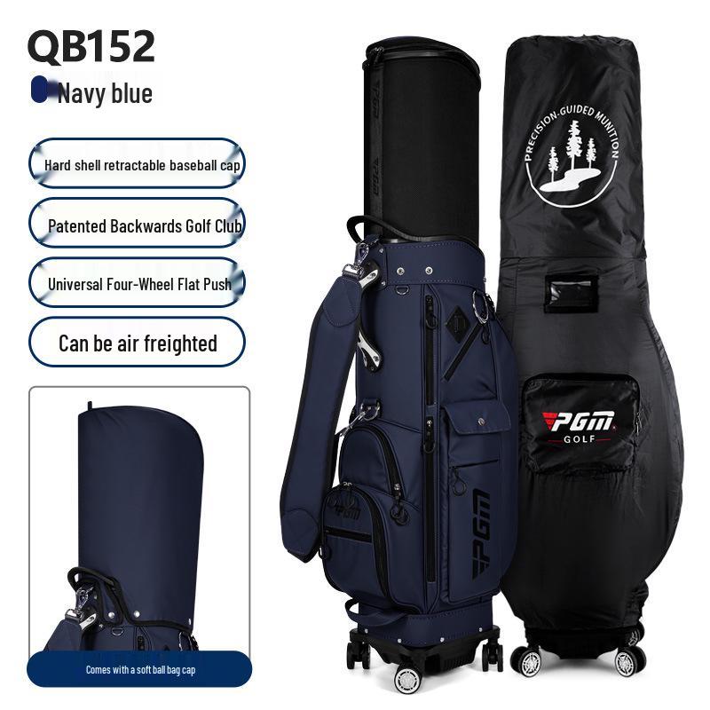 PGM Hard Shell Telescopic Golf Bag, Four-Wheel Push-Type, Waterproof, with Double Bag and Inverted Club Holder for Men and Women
