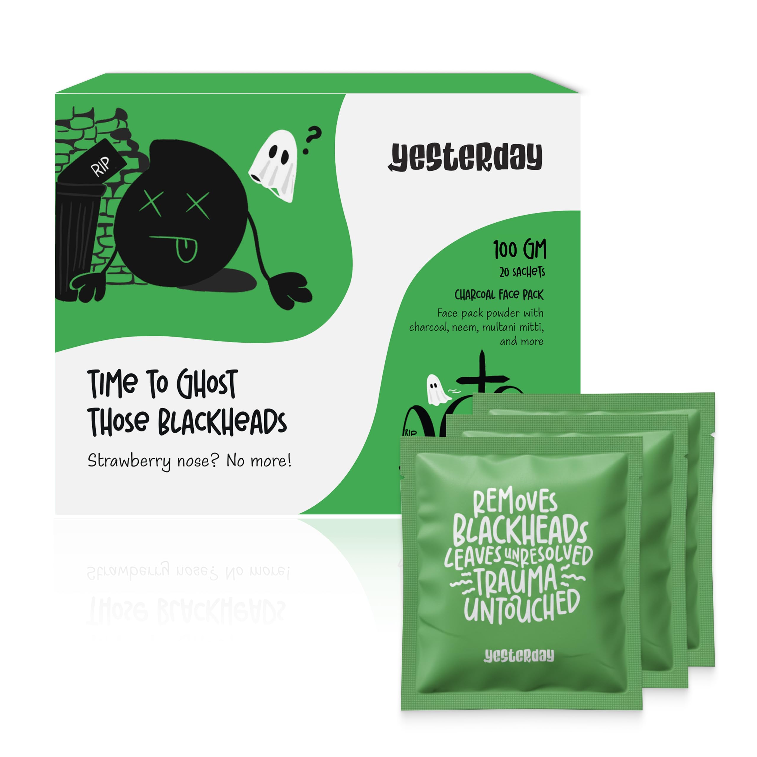 Yesterday Charcoal Face Pack with Activated Charcoal - Waterless Powder Mask for Blackhead Removal & Deep Pore Detox | Unclogs Pores, Controls Oi