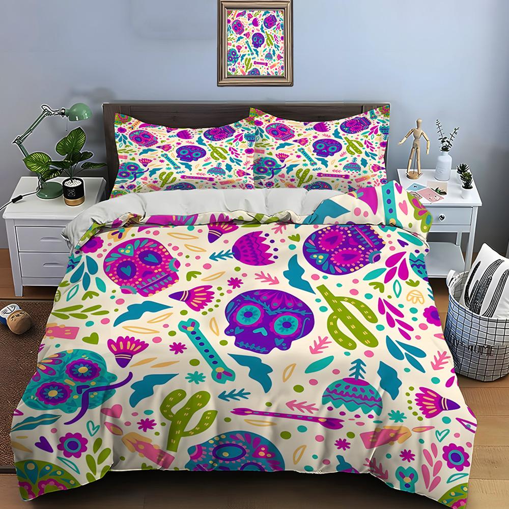 Mexican Style Skull Guitar Print Bedding Set Duvet Cover 1 Duvet Cover 2 Pillowcases Adult And Kids Bedding Set Luxury Gifts