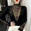 Women's Fleece-Lined Base Shirt  Autumn/Winter Rhinestone Soft Warm Slim-Fit Stretchy Base Shirt Top