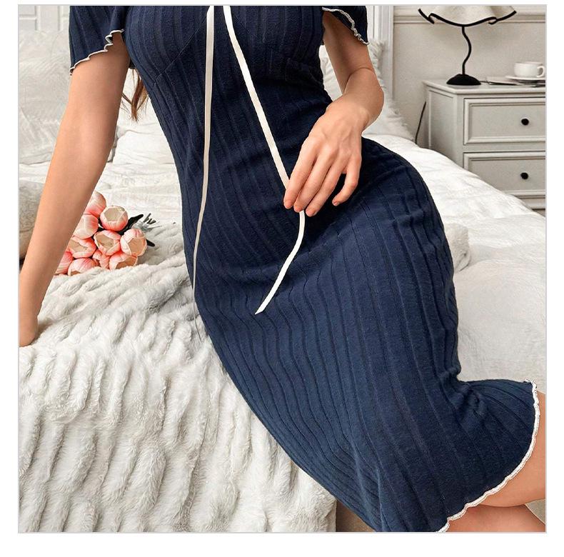 Ruffle Bow Short Sleeve Nightdress – Casual, Elegant Home Wear for Inside and Out