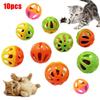 HEVIRGO 10Pcs Pet Cat Kitten Hollow Plastic Ball Bell Interactive Exercise Funny Toy Multi-color PP