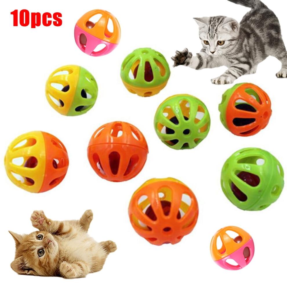 HEVIRGO 10Pcs Pet Cat Kitten Hollow Plastic Ball Bell Interactive Exercise Funny Toy Multi-color PP
