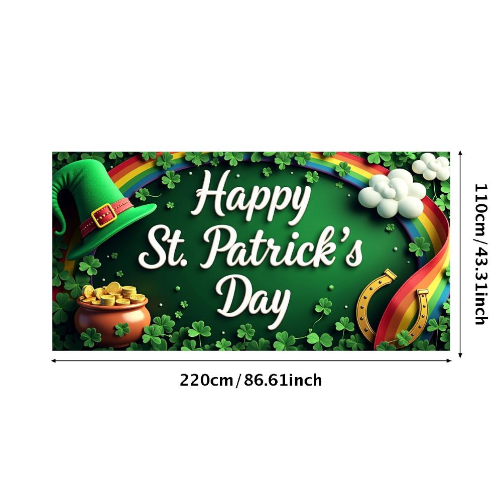 St Patricks Day Backdrop Banner Leprechaun Hat Shamrock Party Background Celebration Photography Props Event Supplies Decoration