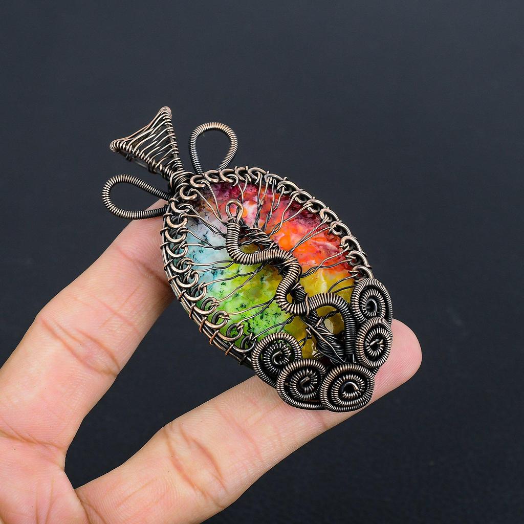 Rainbow Solar Quartz 999 Copper Wire Wrapped Pendant, Handmade Gemstone Pendant Jewelry, Gifts For Wife Brand New Pendant