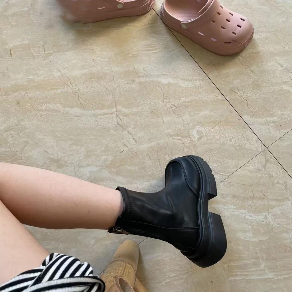 Thick-soled French Korean Small Short Boots 2025 New Spring, Autumn and Winter Velvet Ankle Boots Thin Boots Martin Boots Women's Boots