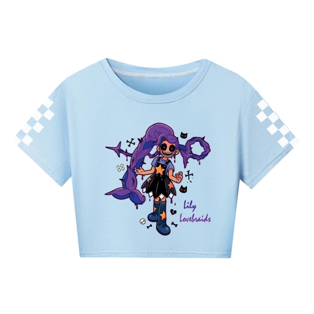 5602 Kids Girls Lily Lovebraids Print Short Sleeves Short T-Shirt Crop Top