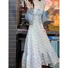 Sweet and Gentle Wind Lace Splicing Floral Dress Women's Summer Leisure New Waist and Thin A-shaped Long Skirt