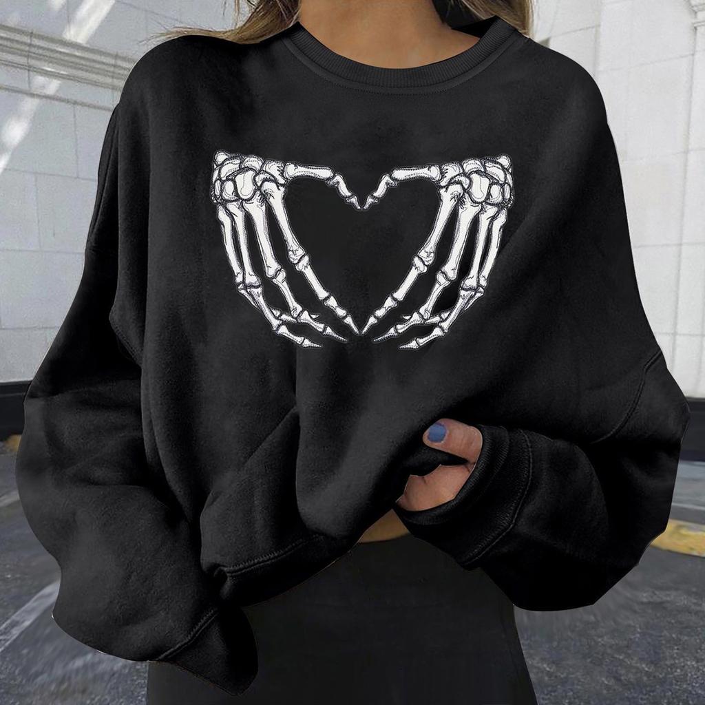 Women's Casual Fashion 2022 Halloween Print Long Sleeve O-Neck Pullover Top
