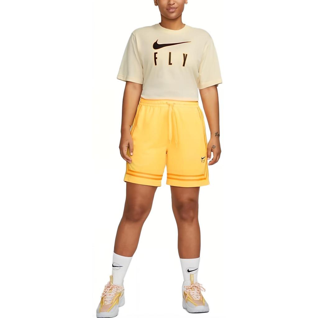 Nike Fly Crossover Logo Embroidered Straight Regular Shorts Women Shorts Yellow DH7326-848