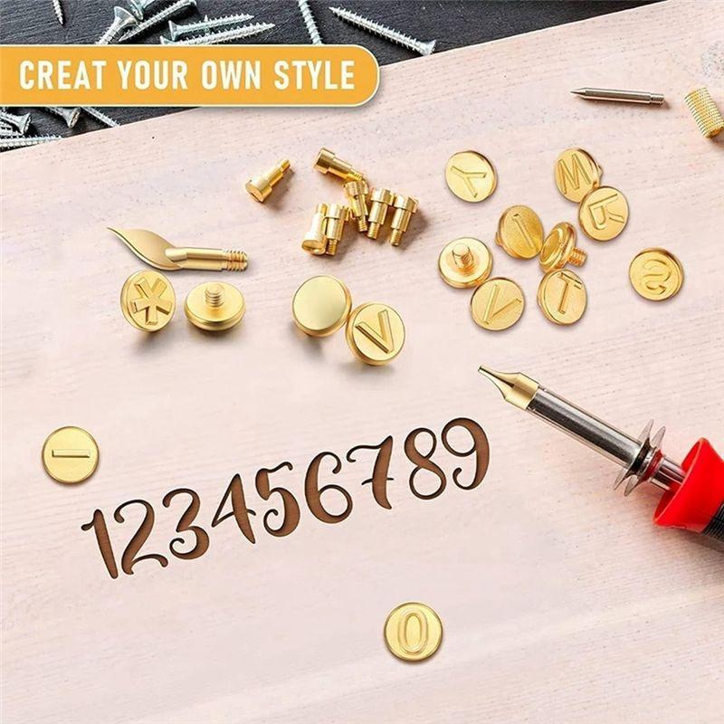 Holzbrand Buchstaben Schablone Set 26 Buchstaben Schablonen + 2 Messing Brandspitzen 28 STK DIY Pyrographie Schablonen für Holzschnitzerei