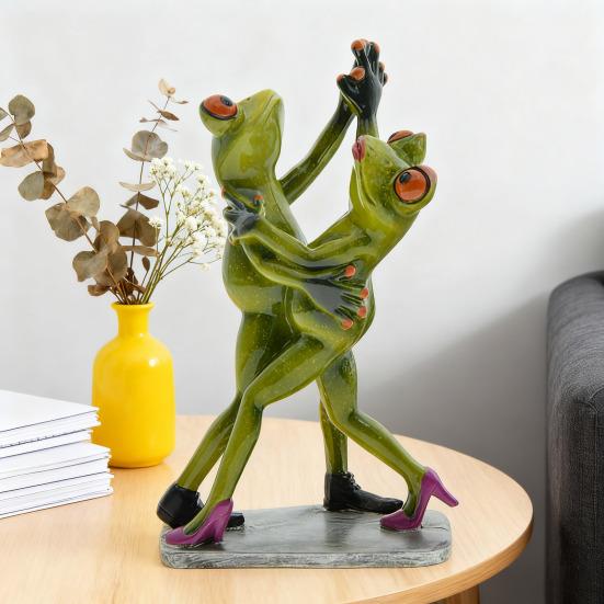 Waltzing Couple Frog Figurine Dancing Drinking Frog Statue Resin Animal Sculpture Home