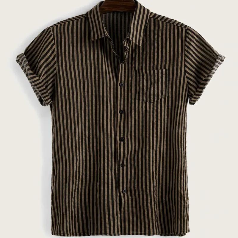 Chemises Hawaïennes Décontractées pour Hommes à Imprimé Rayures Simples, T-shirt à Manches Courtes Y2k Hip Hop Urbain Hommes Femmes