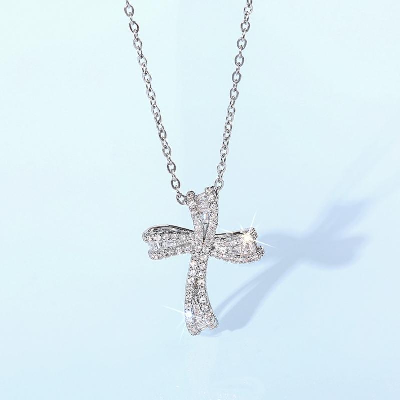 Huitan Luxury Trendy Cross Pendant Necklace for Women Luxury Bridal Wedding Accessories Sparkling Cubic Zircon Necklace Jewelry