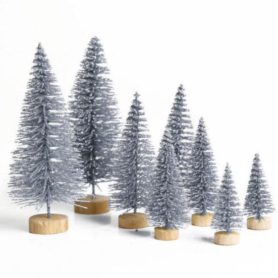 8Pcs Mini Christmas Trees Snowy Pine Xmas Party Ornament Holiday Decoration