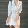 New Arrivals Open Run Women Button Asymmetric Collar Mini Dress