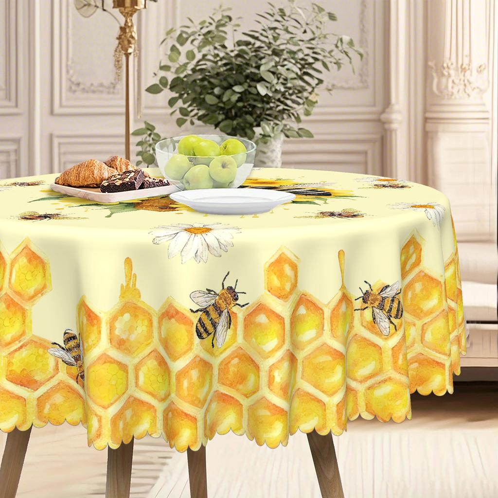Sonnenblumen-Bienen-Druck Tischdecke, Frische Haushalts-Kaffeetisch-Tischdecke, Geeignet für lange und runde Tische