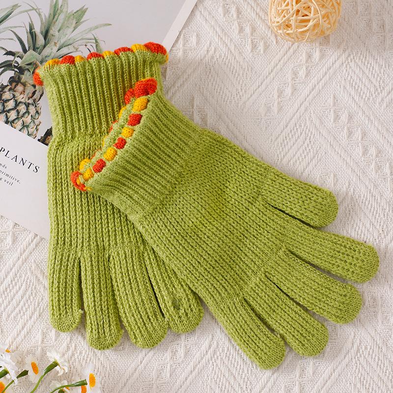 

Маленькие вязаные шерстяные перчатки-желе женские зимние с пальцами милые однотонные теплые и холодные для велоспорта студенческие