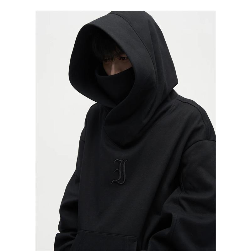 Felpe con cappuccio a collo alto Autunnali Ninja Streetwear per Uomo Felpe Hip Hop Moda Ricamo Lettere Felpa in Pile Vintage Y2K