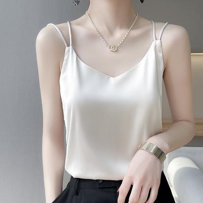 Camisa interior de traje de satén acético de seda con doble tirante cruzado en la espalda, ideal para primavera, verano y otoño.