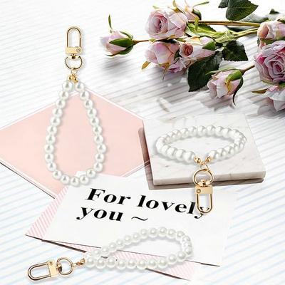Pearl Beaded Keychain Straps Artificial Pearl Chain Key Holder Key Ring Wrist Strap Accessory Decoration for Women Girls
