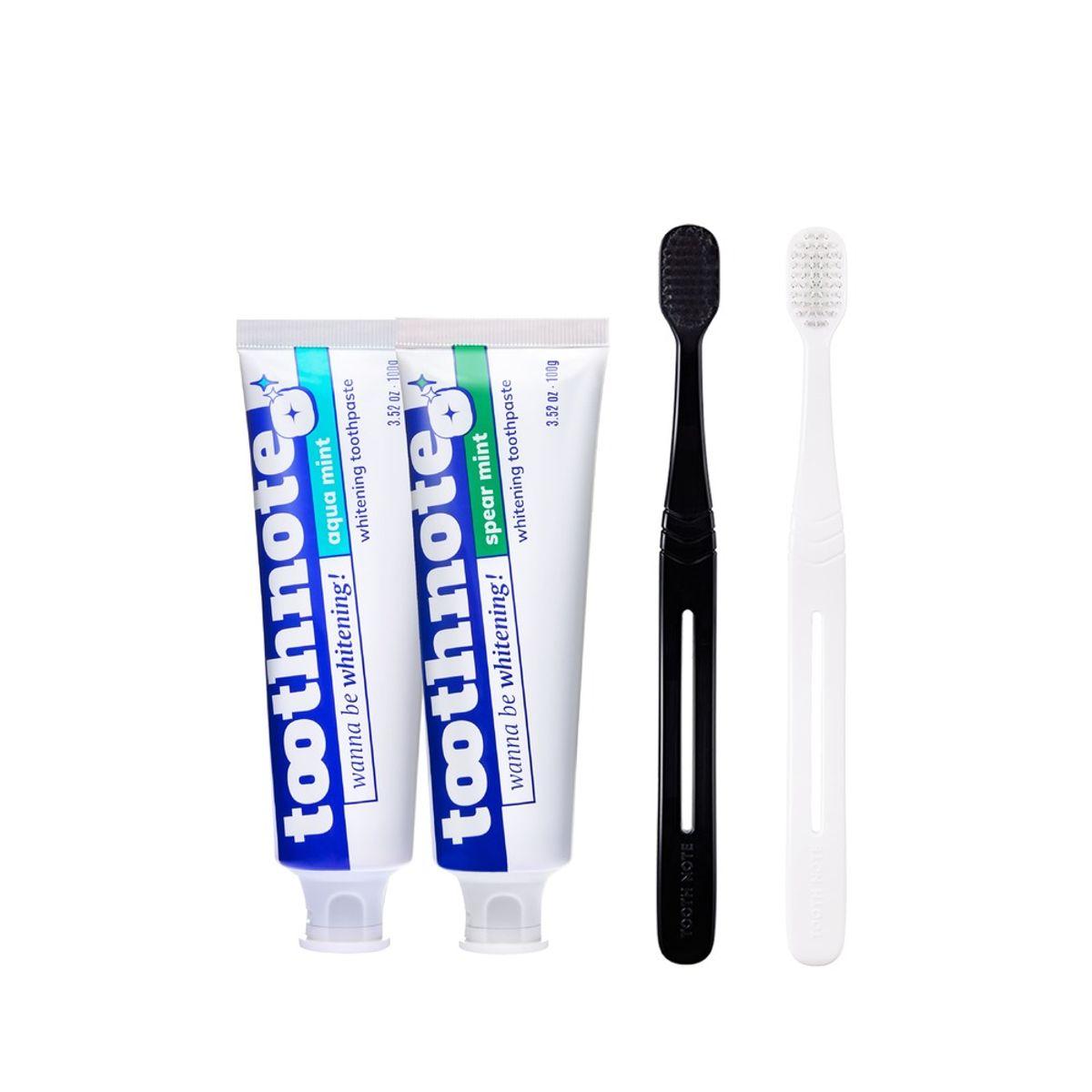 Toothnote Whitening Toothpaste 100g (2 Types) + Black & White Toothbrush Set