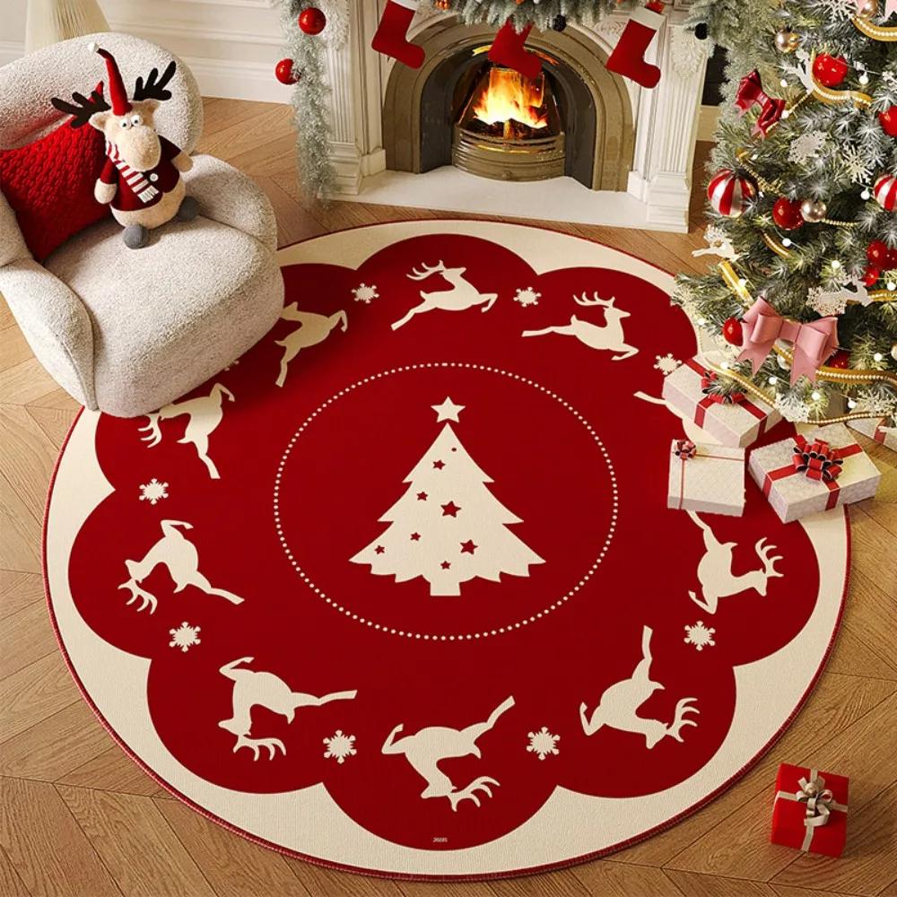 Christmas Atmosphere Round Rug Non-Slip Durable Living Room Sofa Mat Study Office Carpet Festive Home Decor