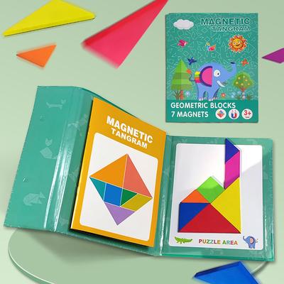 Tangram-Puzzle, Magnetische Musterblöcke, Reise-Tangram-Puzzlespiel, Lernspielzeug, Puzzlespiel, Herausforderungsbuch, Gehirntraining, Montessori-Spielzeug