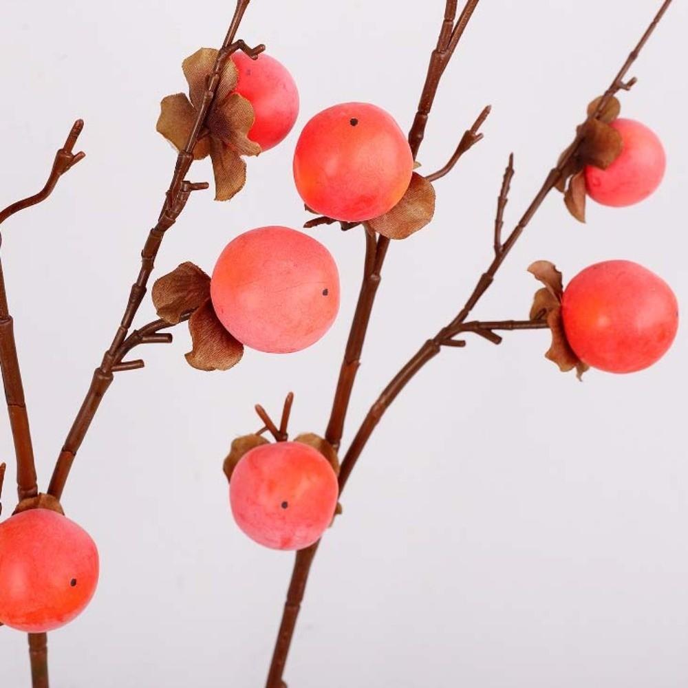 8 Heads Artificial Persimmon Branch Handmade Foam Simulation Persimmon Fruit Realistic Elegant Artificial Fruits Branches